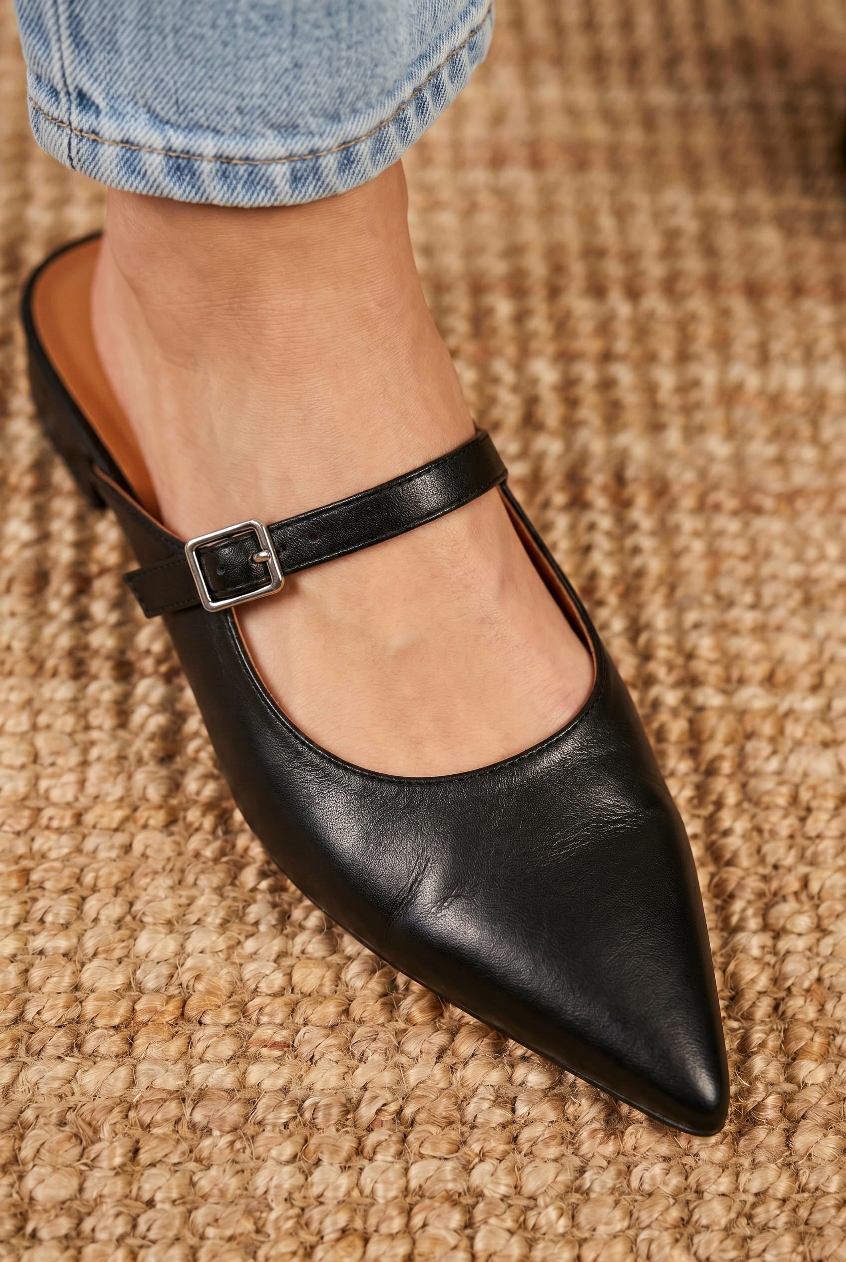 Holly | Women's Leather Mary Jane Mules, Pointed Toe Comfort Shoes | Everlasting Boutique