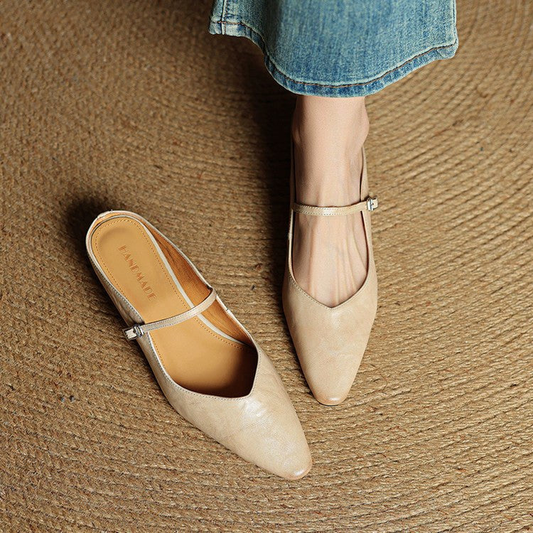 Holly | Women's Leather Mary Jane Mules, Pointed Toe Comfort Shoes | Everlasting Boutique