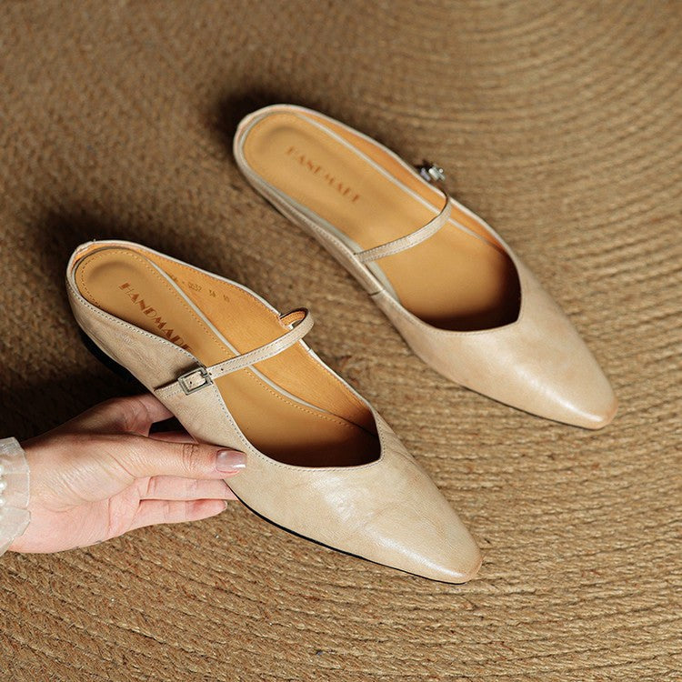 Holly | Women's Leather Mary Jane Mules, Pointed Toe Comfort Shoes | Everlasting Boutique