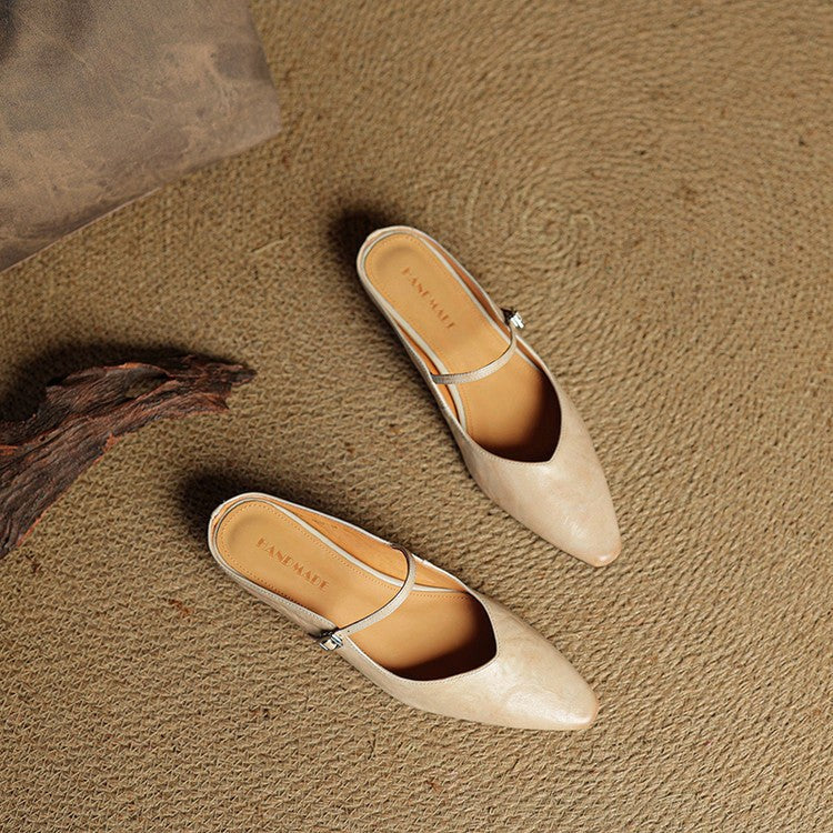 Holly | Women's Leather Mary Jane Mules, Pointed Toe Comfort Shoes | Everlasting Boutique