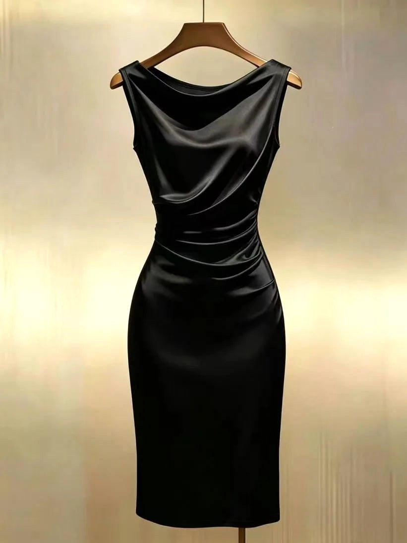 Ingrid | Women's Sleeveless Satin Midi Dress, Elegant Midi Dress | Everlasting Boutique