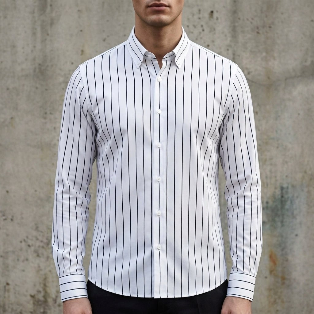 Isaac | Men's Striped Cotton-Blend Button-Up Shirt, Long-Sleeve Smart Casual Shirt | Everlasting Boutique
