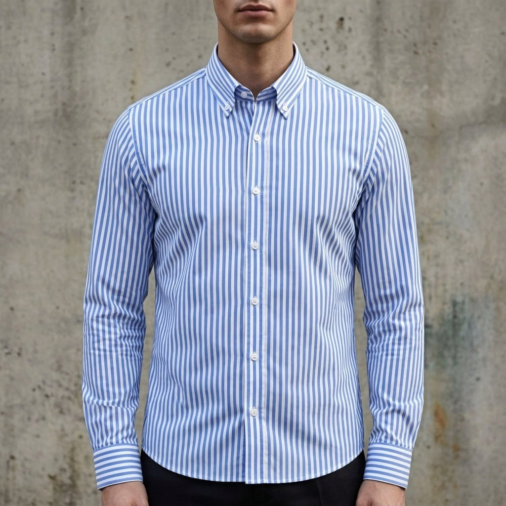 Isaac | Men's Striped Cotton-Blend Button-Up Shirt, Long-Sleeve Smart Casual Shirt | Everlasting Boutique
