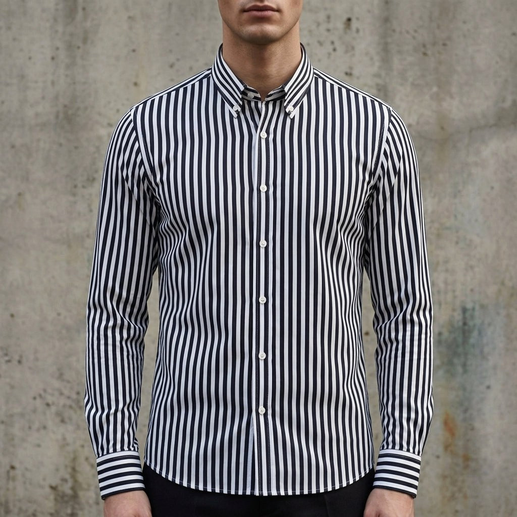 Isaac | Men's Striped Cotton-Blend Button-Up Shirt, Long-Sleeve Smart Casual Shirt | Everlasting Boutique