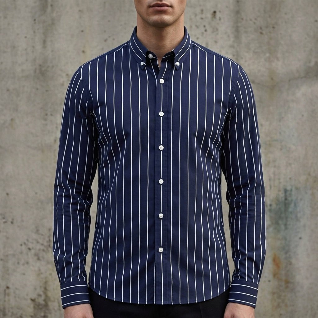Isaac | Men's Striped Cotton-Blend Button-Up Shirt, Long-Sleeve Smart Casual Shirt | Everlasting Boutique