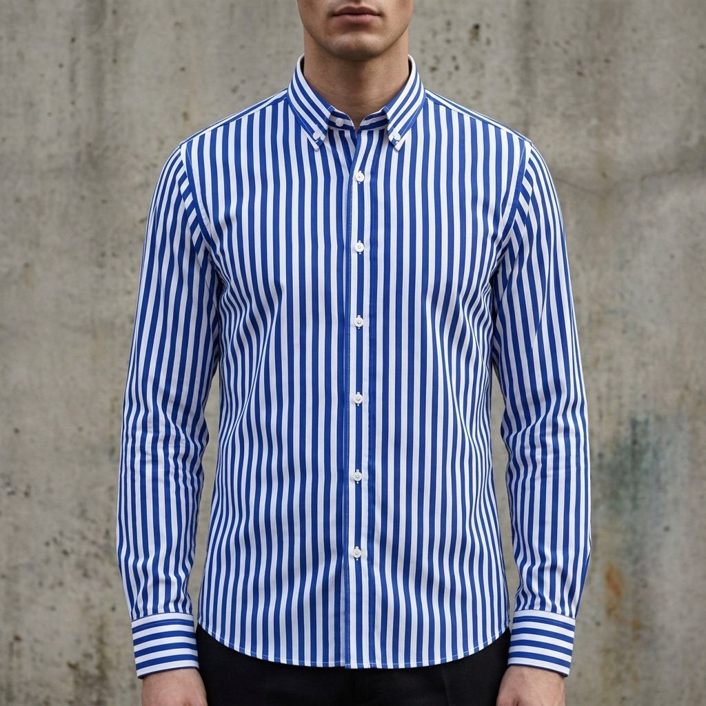 Isaac | Men's Striped Cotton-Blend Button-Up Shirt, Long-Sleeve Smart Casual Shirt | Everlasting Boutique