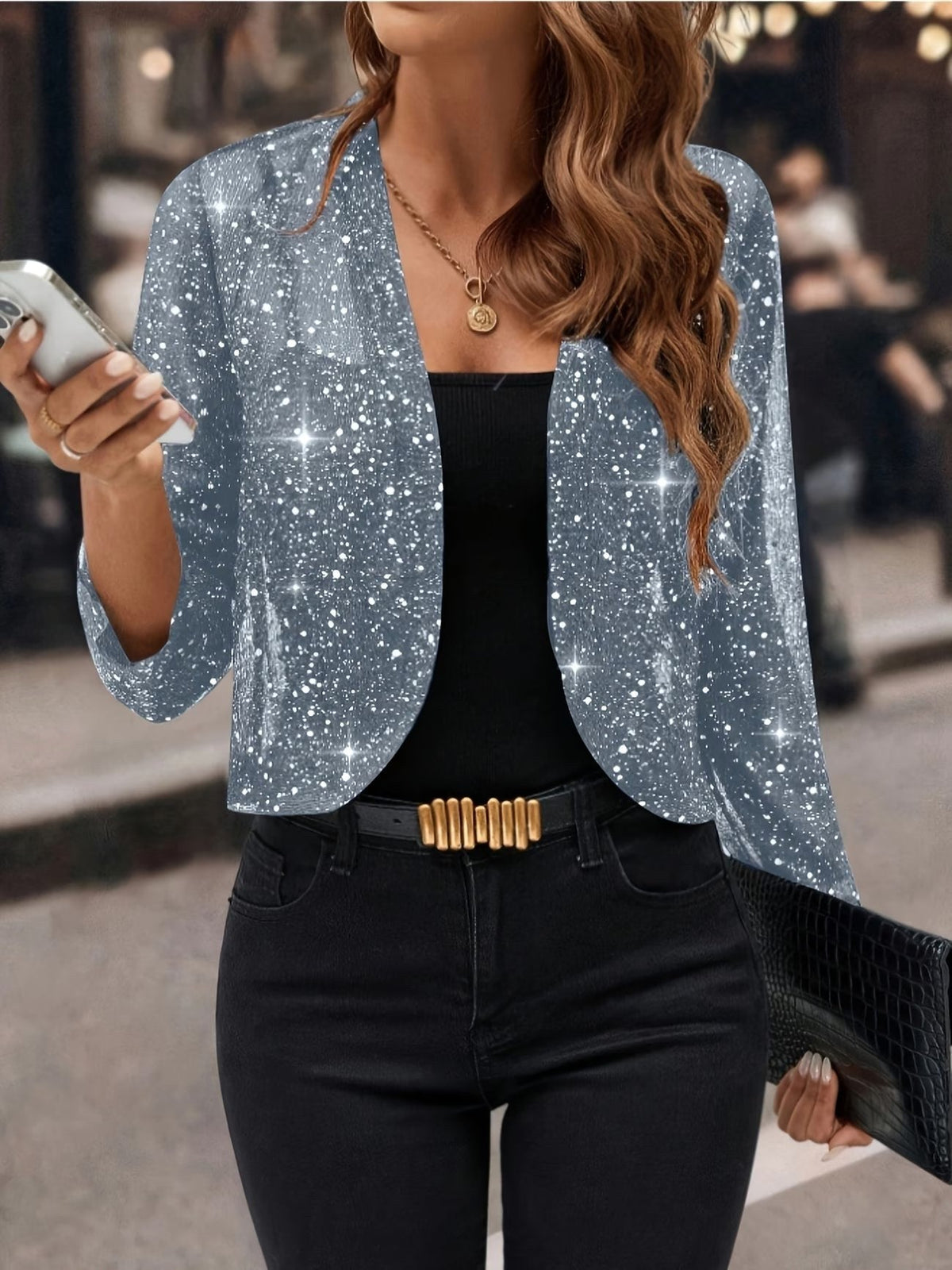 Isabelle | Women's Sequin Cardigan Jacket, Glitter Evening Jacket | Animated Apparel | Pink