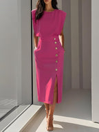 Isabelle | Women's Sleeveless Midi Dress with Button Front, A-Line Midi Dress | Everlasting Boutique | Light Pink
