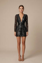 Isla | Women's Sequin Mini Dress, V-Neck Evening Dress | Everlasting Boutique