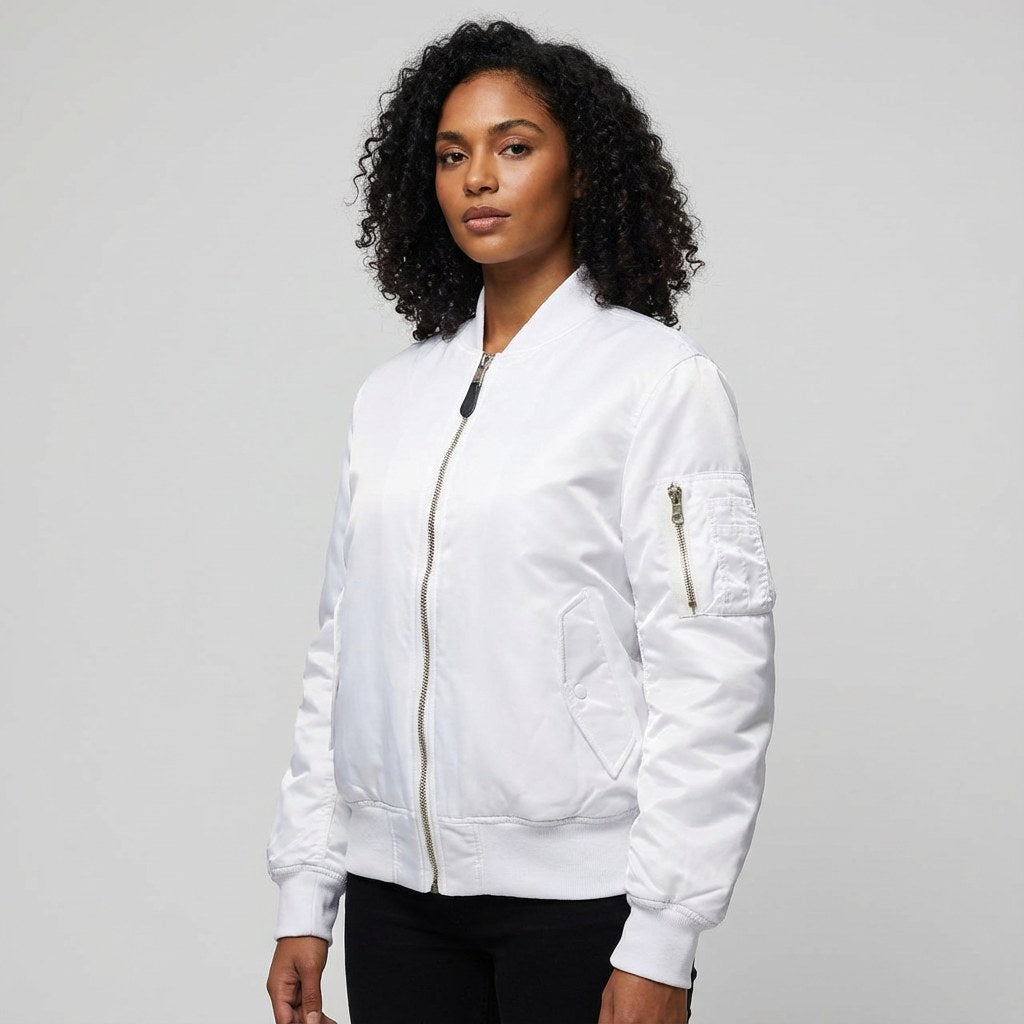 Isla | Women's Utility Bomber Jacket, Satin-Finish Autumn Jacket | Everlasting Boutique