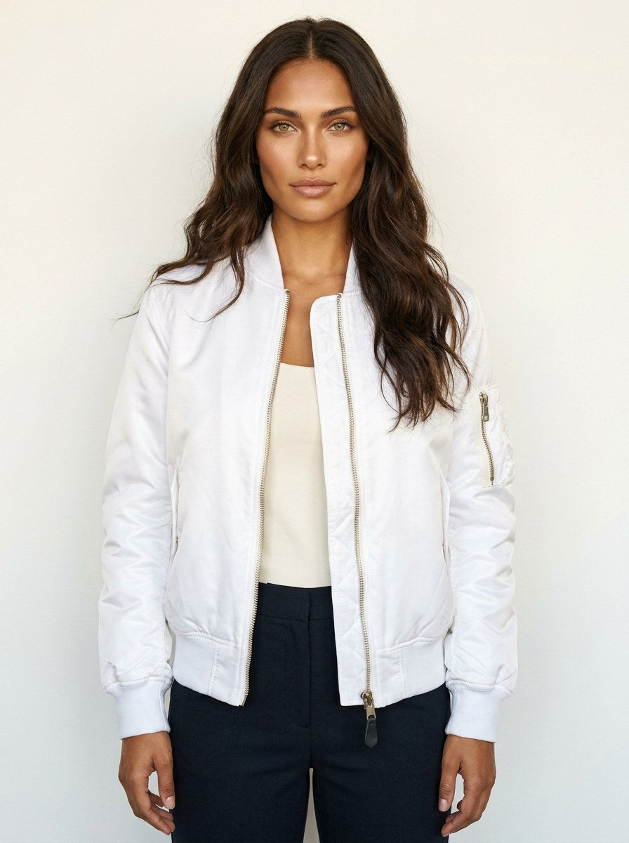 Isla | Women's Utility Bomber Jacket, Satin-Finish Autumn Jacket | Everlasting Boutique