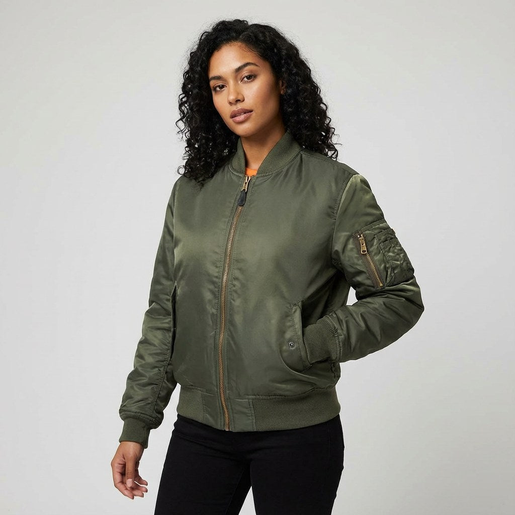 Isla | Women's Utility Bomber Jacket, Satin-Finish Autumn Jacket | Everlasting Boutique
