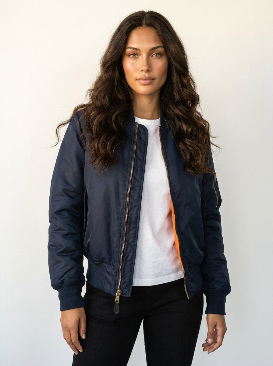 Isla | Women's Utility Bomber Jacket, Satin-Finish Autumn Jacket | Everlasting Boutique