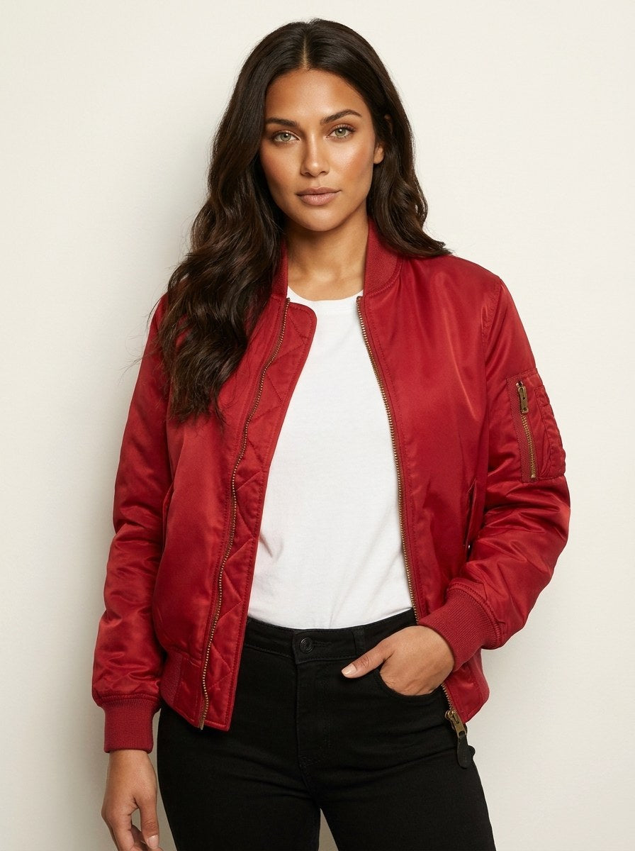 Isla | Women's Utility Bomber Jacket, Satin-Finish Autumn Jacket | Everlasting Boutique | Zwart