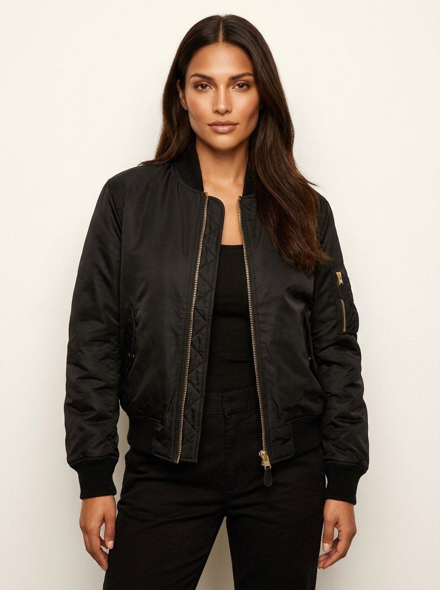 Isla | Women's Utility Bomber Jacket, Satin-Finish Autumn Jacket | Everlasting Boutique | Marineblauw