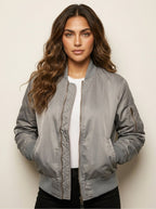 Isla | Women's Utility Bomber Jacket, Satin-Finish Autumn Jacket | Everlasting Boutique | Grijs