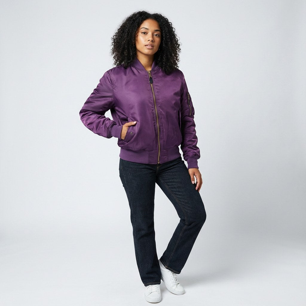 Isla | Women's Utility Bomber Jacket, Satin-Finish Autumn Jacket | Everlasting Boutique | Roze