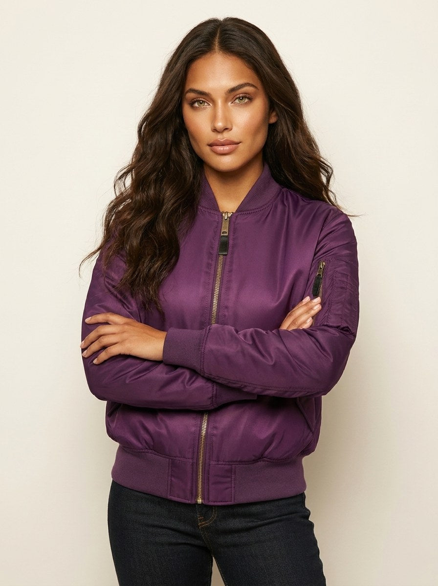 Isla | Women's Utility Bomber Jacket, Satin-Finish Autumn Jacket | Everlasting Boutique | Groen