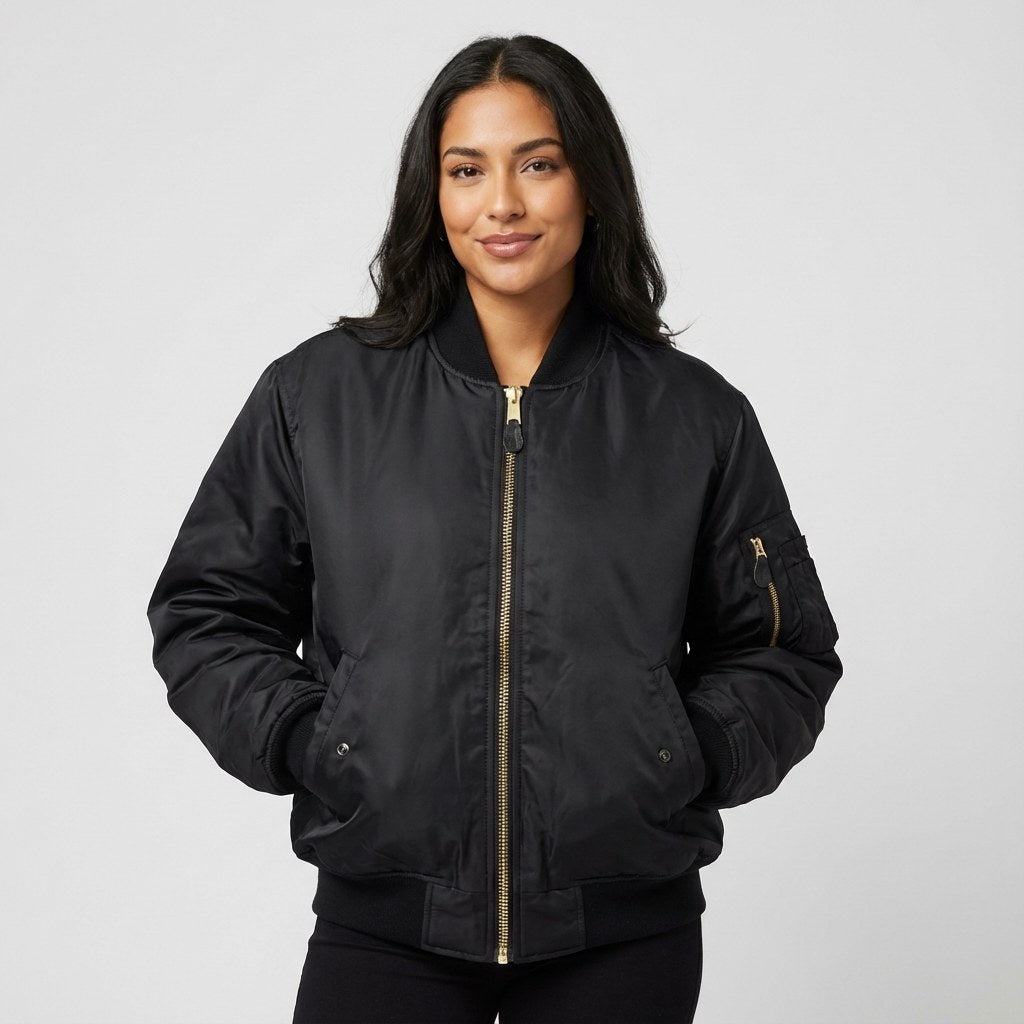 Isla | Women's Utility Bomber Jacket, Satin-Finish Autumn Jacket | Everlasting Boutique | Geel