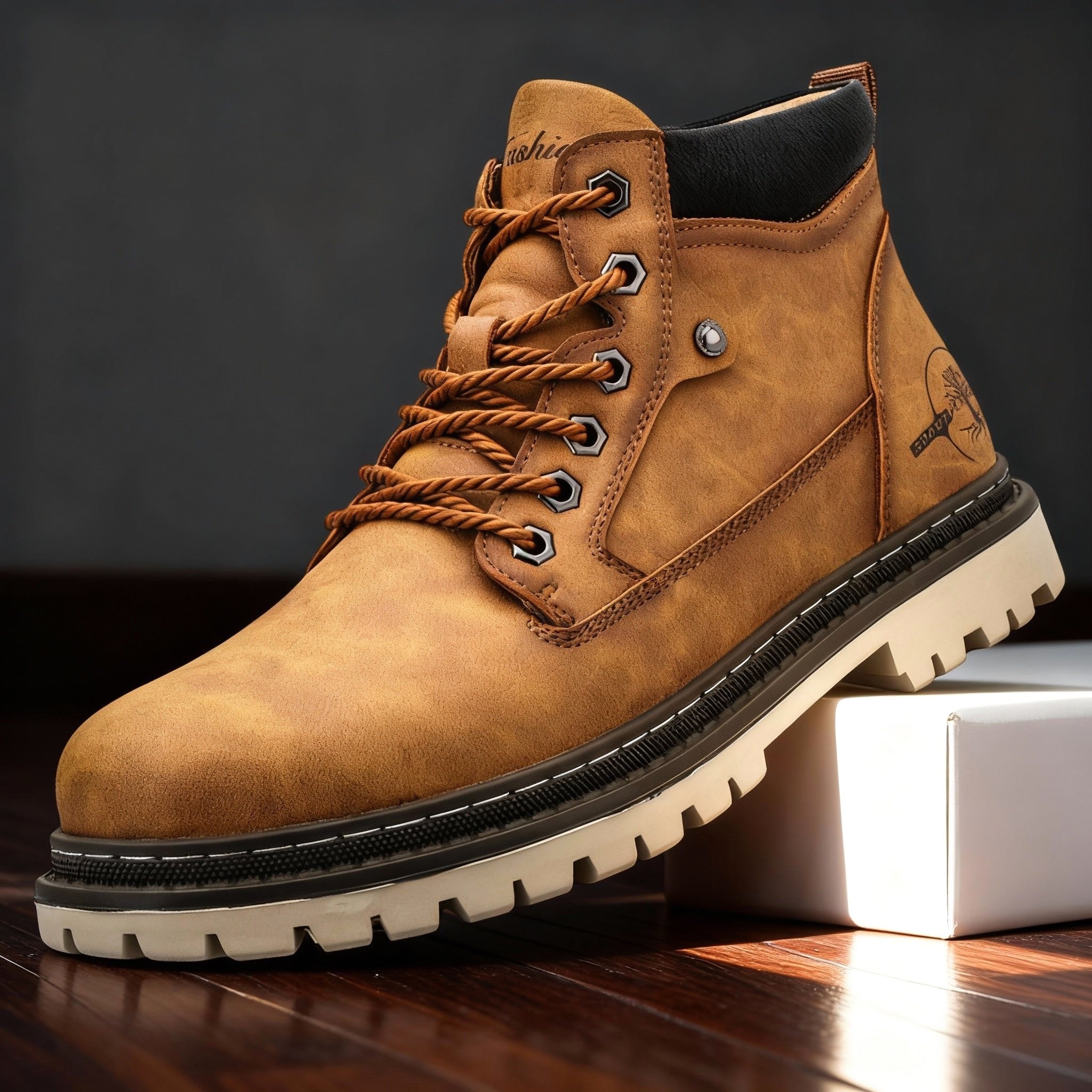 Jack | Men's Leather Work Boots, Lace-Up Anti-Slip Boots | Everlasting Boutique | Brown