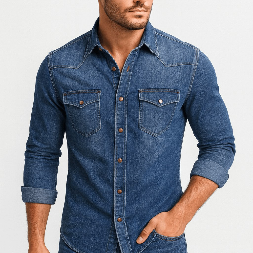 Jacob | Men's Denim Shirt with Classic Collar, Button-Up Denim Shirt | Everlasting Boutique