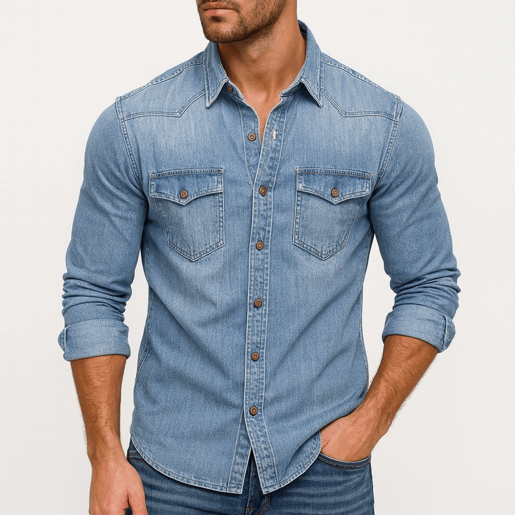 Jacob | Men's Denim Shirt with Classic Collar, Button-Up Denim Shirt | Everlasting Boutique