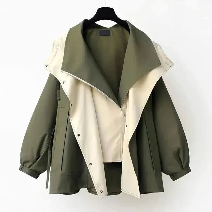 Jacqueline | Women's Oversized Layered Jacket, Practical Autumn Jacket | Everlasting Boutique | Green