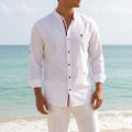 Jake | Men's Mandarin-Collar Cotton Shirt, Long Sleeve Tailored Shirt | Everlasting Boutique