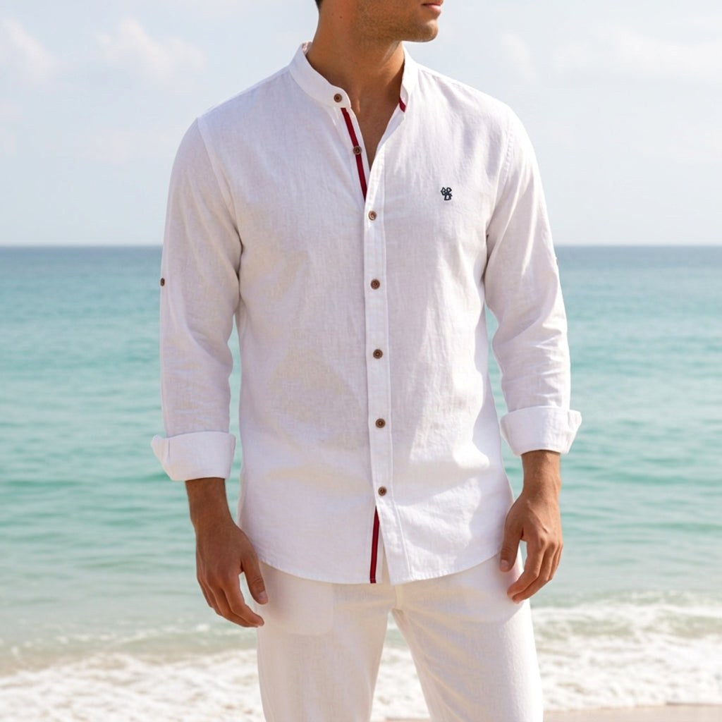 Jake | Men's Mandarin-Collar Cotton Shirt, Long Sleeve Tailored Shirt | Everlasting Boutique
