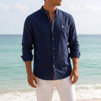 Jake | Men's Mandarin-Collar Cotton Shirt, Long Sleeve Tailored Shirt | Everlasting Boutique