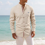 Jake | Men's Mandarin-Collar Cotton Shirt, Long Sleeve Tailored Shirt | Everlasting Boutique