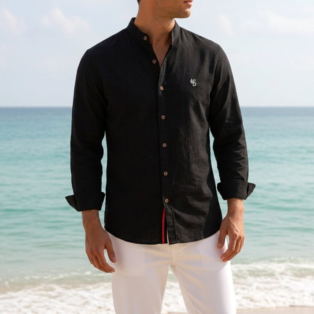 Jake | Men's Mandarin-Collar Cotton Shirt, Long Sleeve Tailored Shirt | Everlasting Boutique