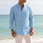 Jake | Men's Mandarin-Collar Cotton Shirt, Long Sleeve Tailored Shirt | Everlasting Boutique