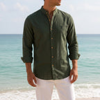 Jake | Men's Mandarin-Collar Cotton Shirt, Long Sleeve Tailored Shirt | Everlasting Boutique