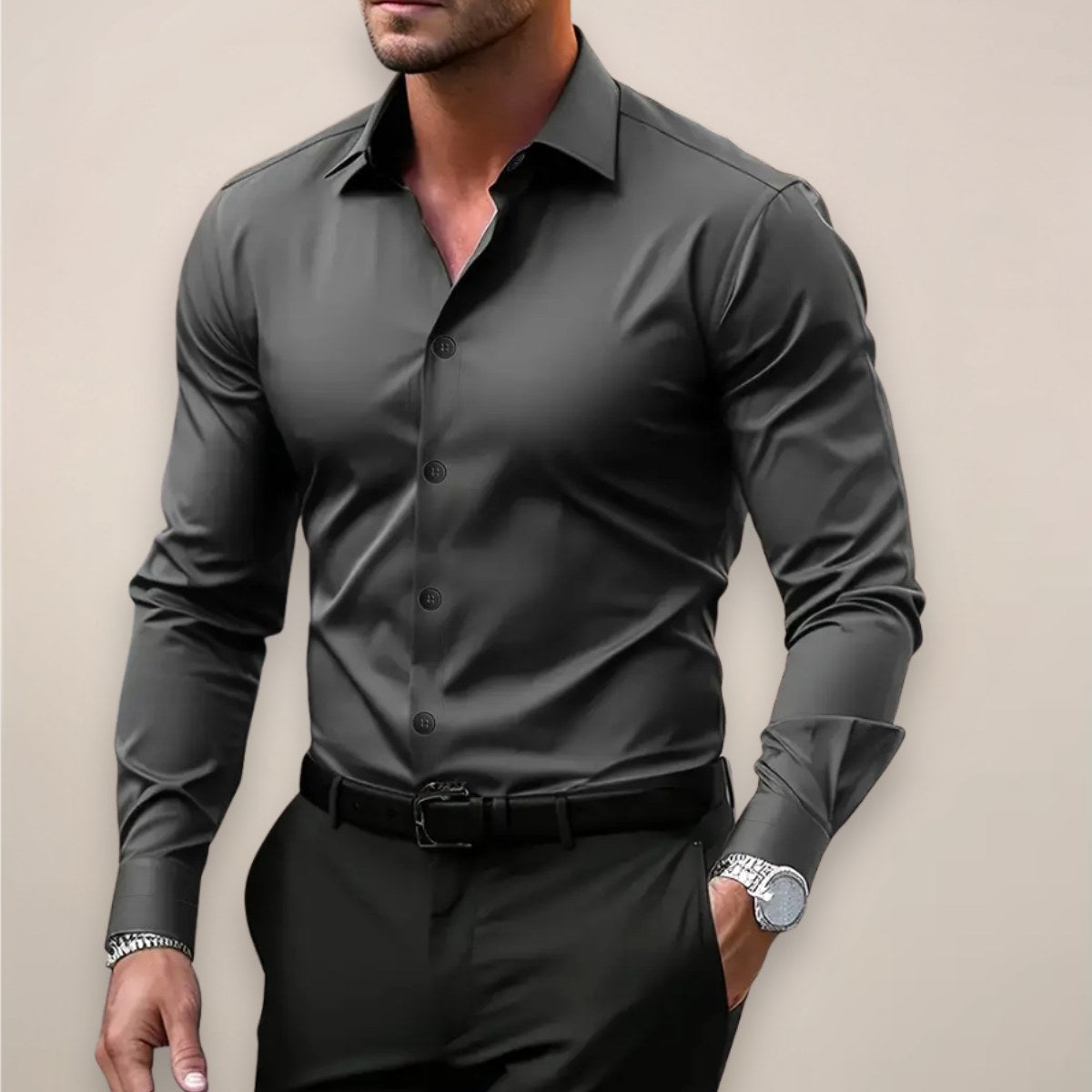 James | Men's Long Sleeve Smart Shirt, Tailored Formal Shirt | Everlasting Boutique | Dark Grey
