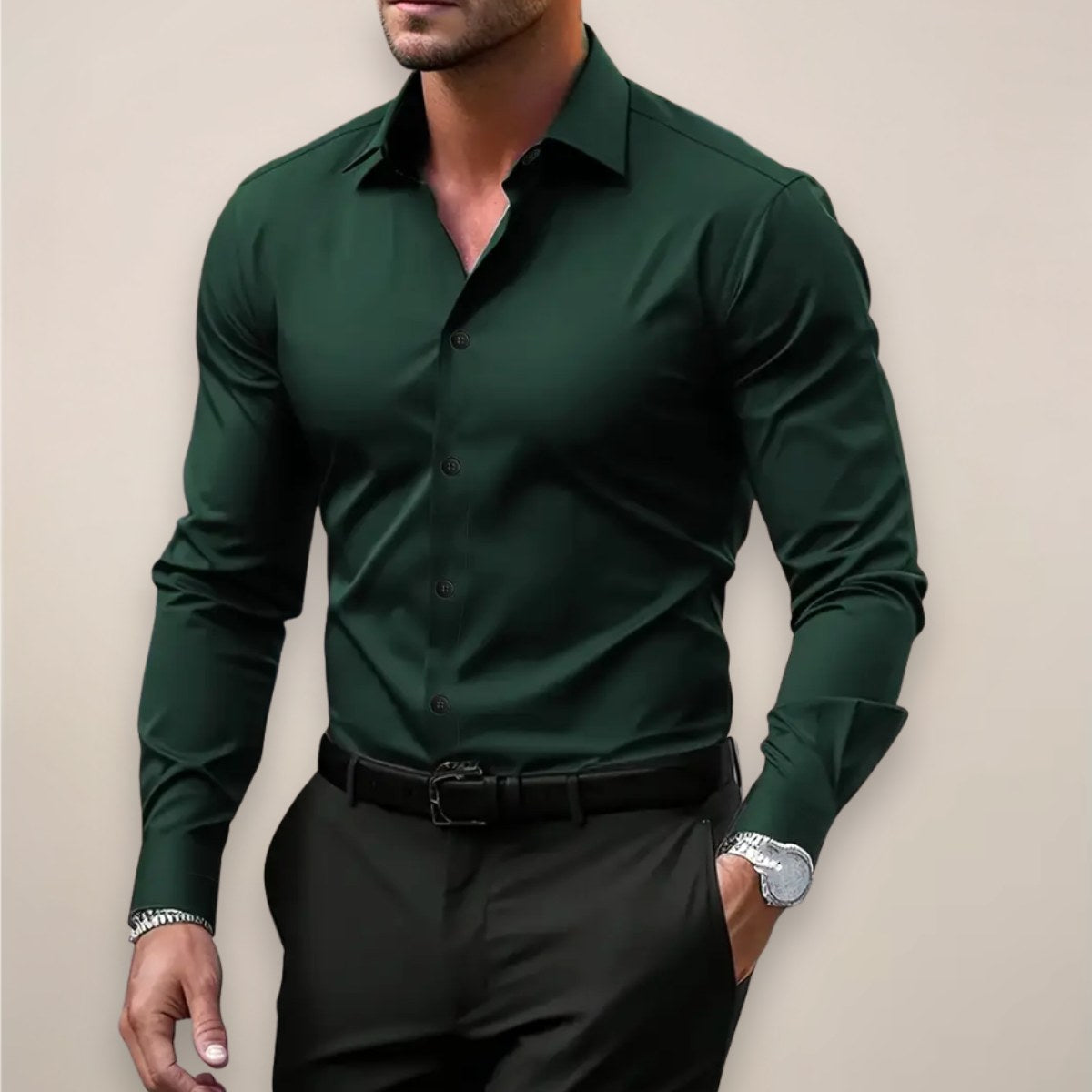 James | Men's Long Sleeve Smart Shirt, Tailored Formal Shirt | Everlasting Boutique | Dark Green
