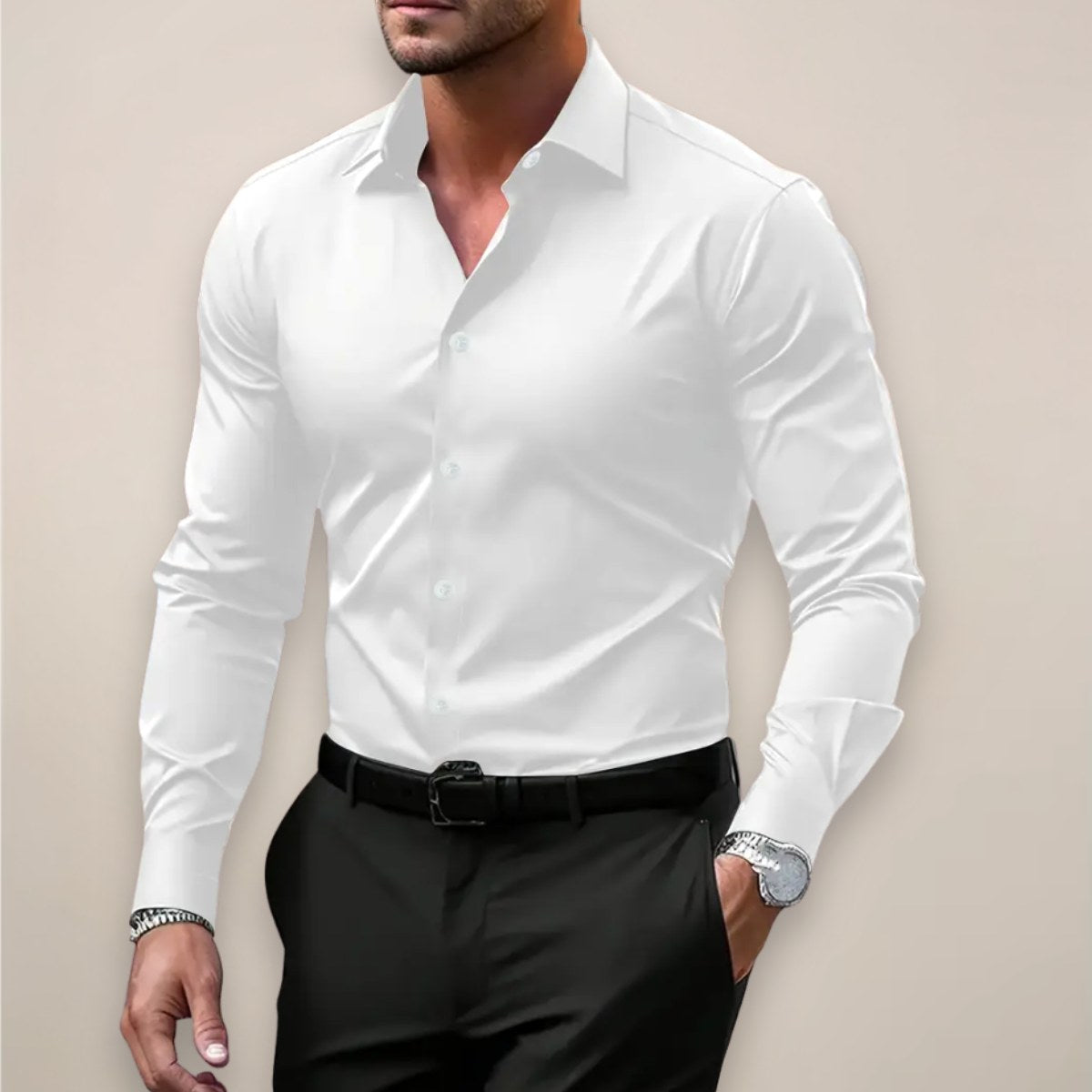 James | Men's Long Sleeve Smart Shirt, Tailored Formal Shirt | Everlasting Boutique | White