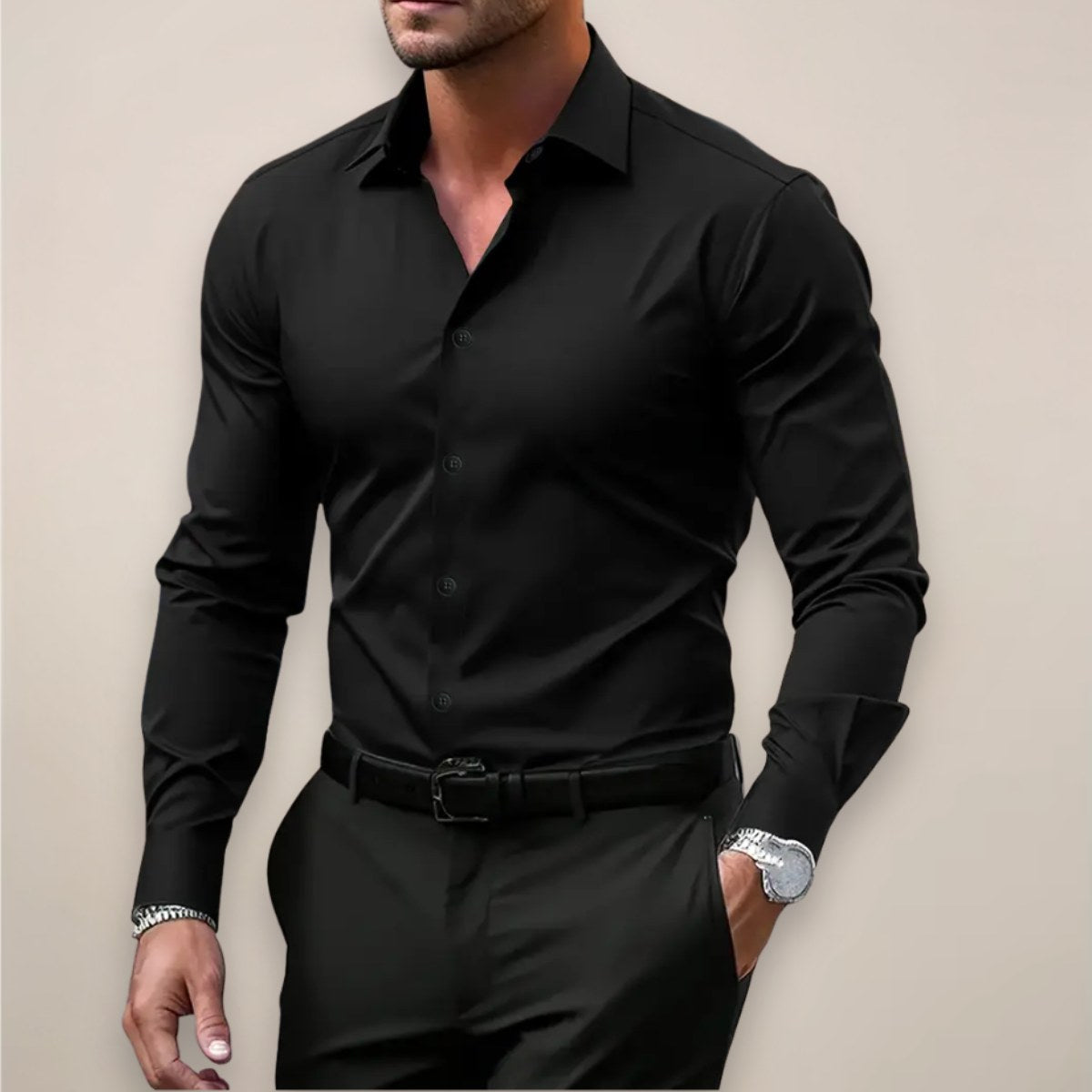 James | Men's Long Sleeve Smart Shirt, Tailored Formal Shirt | Everlasting Boutique | Black