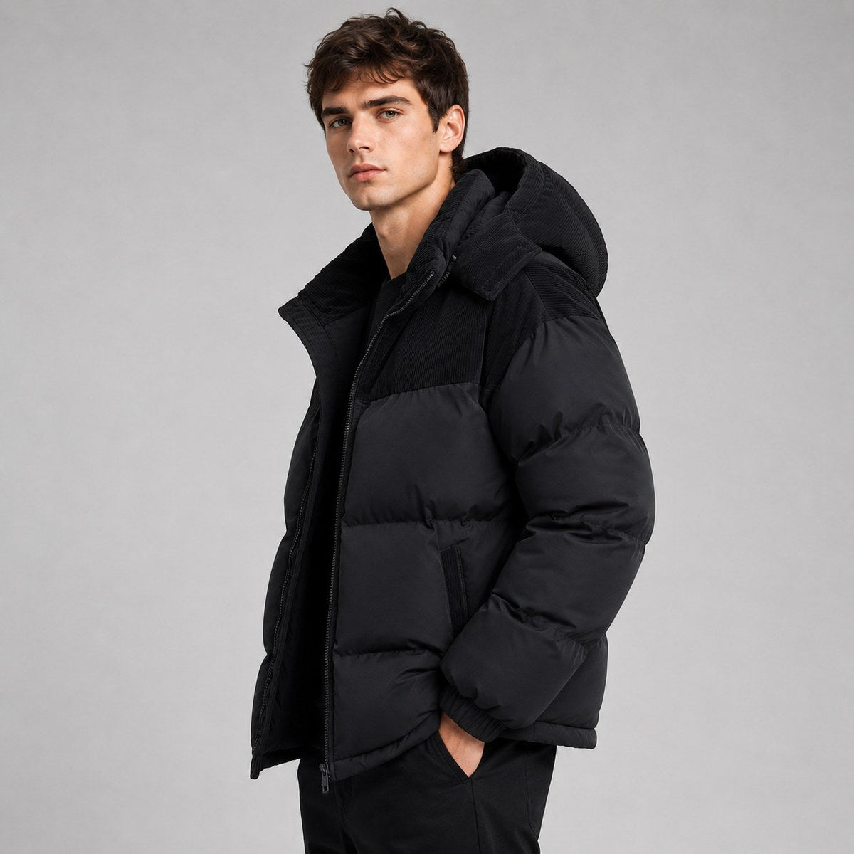 Jared | Men's Oversized Padded Puffer Jacket, Hooded Winter Coat | Everlasting Boutique | Dark Green