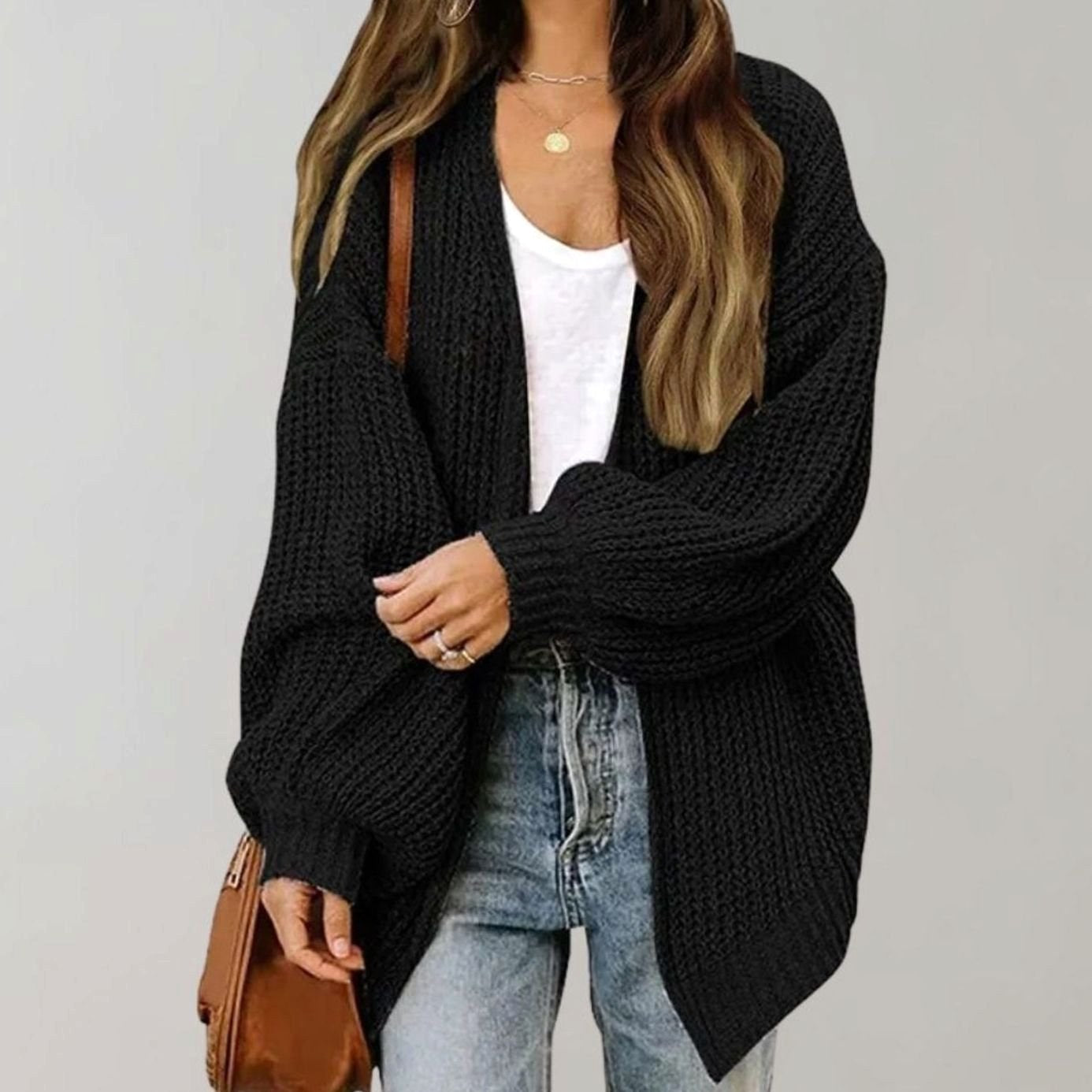 Johanna | Women's Oversized Open-Front Cardigan, Relaxed Layering Cardigan | Everlasting Boutique | Black