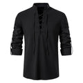 Johannes | Men's Linen Shirt with Neck Tie, Boho Shirt with Long Sleeves | Everlasting Boutique | Black