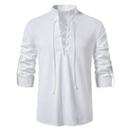 Johannes | Men's Linen Shirt with Neck Tie, Boho Shirt with Long Sleeves | Everlasting Boutique | Black