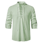 Johannes | Men's Linen Shirt with Neck Tie, Boho Shirt with Long Sleeves | Everlasting Boutique | Black