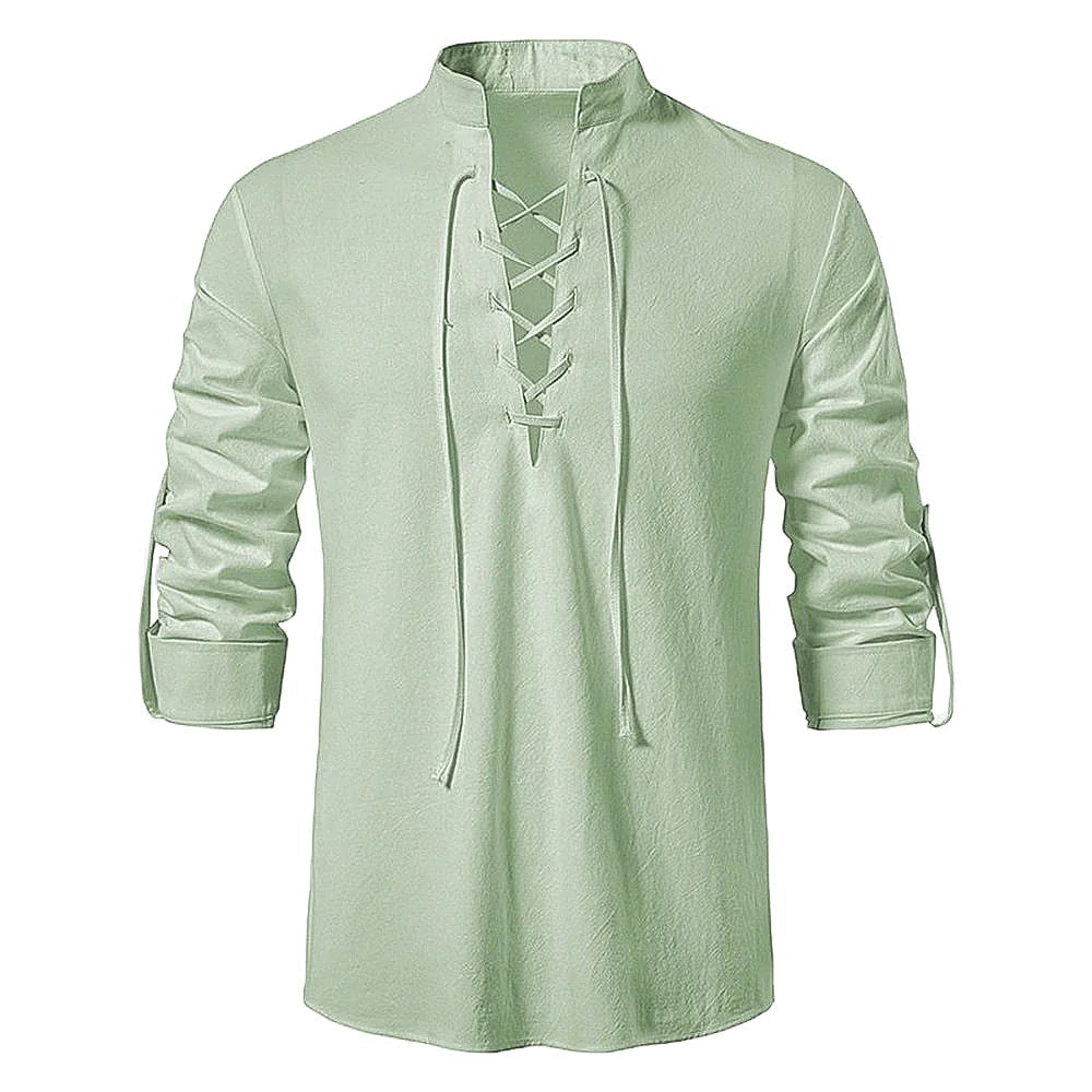 Johannes | Men's Linen Shirt with Neck Tie, Boho Shirt with Long Sleeves | Everlasting Boutique | Black