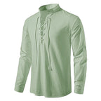 Johannes | Men's Linen Shirt with Neck Tie, Boho Shirt with Long Sleeves | Everlasting Boutique | Black