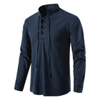 Johannes | Men's Linen Shirt with Neck Tie, Boho Shirt with Long Sleeves | Everlasting Boutique | Black