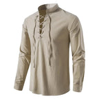 Johannes | Men's Linen Shirt with Neck Tie, Boho Shirt with Long Sleeves | Everlasting Boutique | White