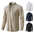 Johannes | Men's Linen Shirt with Neck Tie, Boho Shirt with Long Sleeves | Everlasting Boutique | White