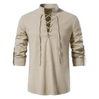 Johannes | Men's Linen Shirt with Neck Tie, Boho Shirt with Long Sleeves | Everlasting Boutique | White