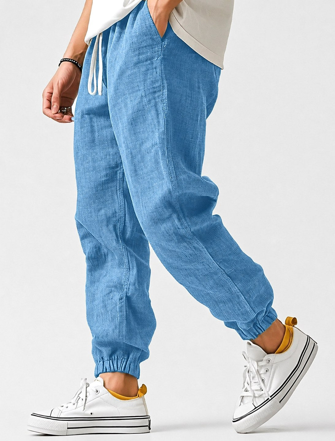 Jonas | Men's Jogger Trousers with Drawstring, Tapered-Fit Summer Trousers | Everlasting Boutique | Blue